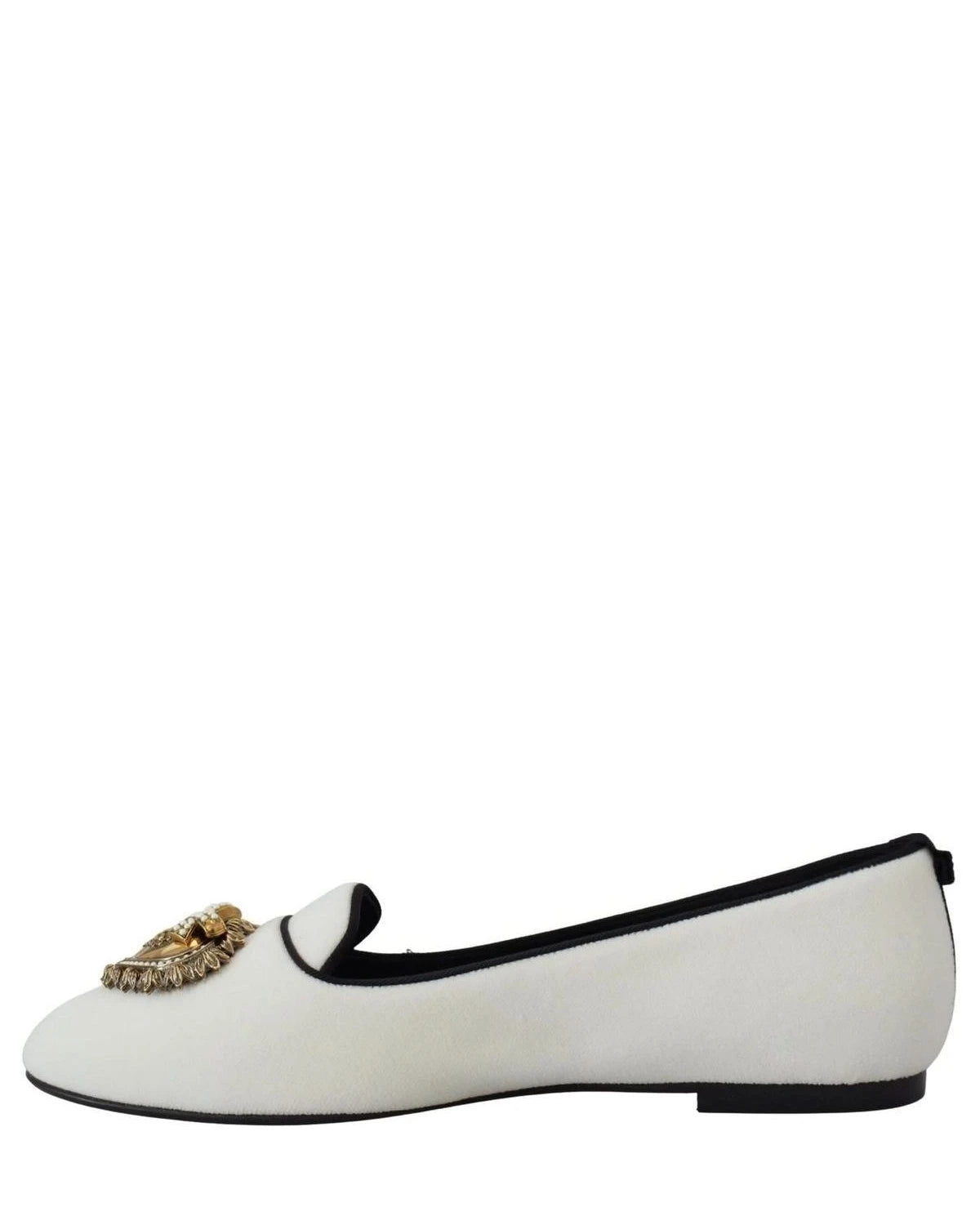 Dolce & Gabbana White Velvet Slip Ons Loafers Flats Flats