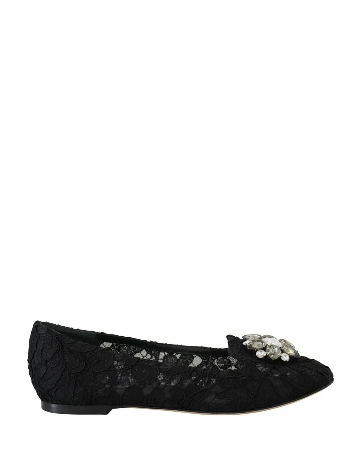Dolce & Gabbana Black Lace Taormina Crystals Flats Flats