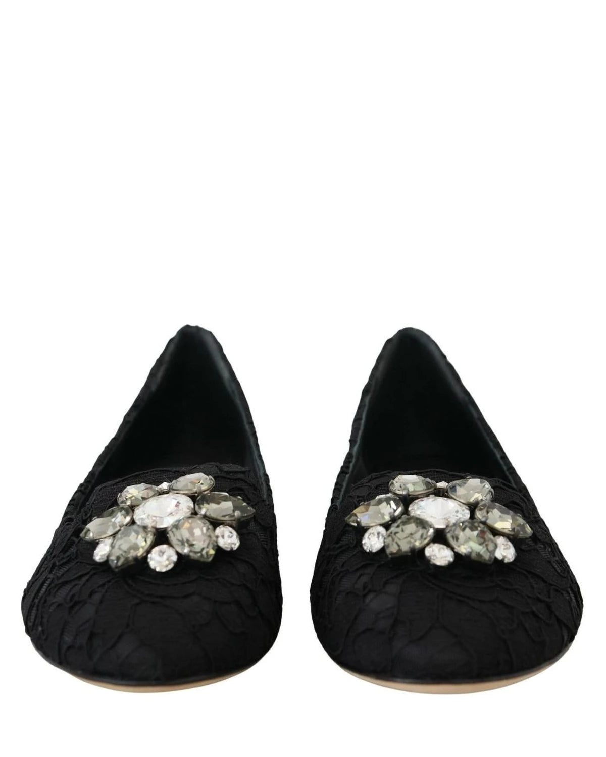 Dolce & Gabbana Black Lace Taormina Crystals Flats Flats