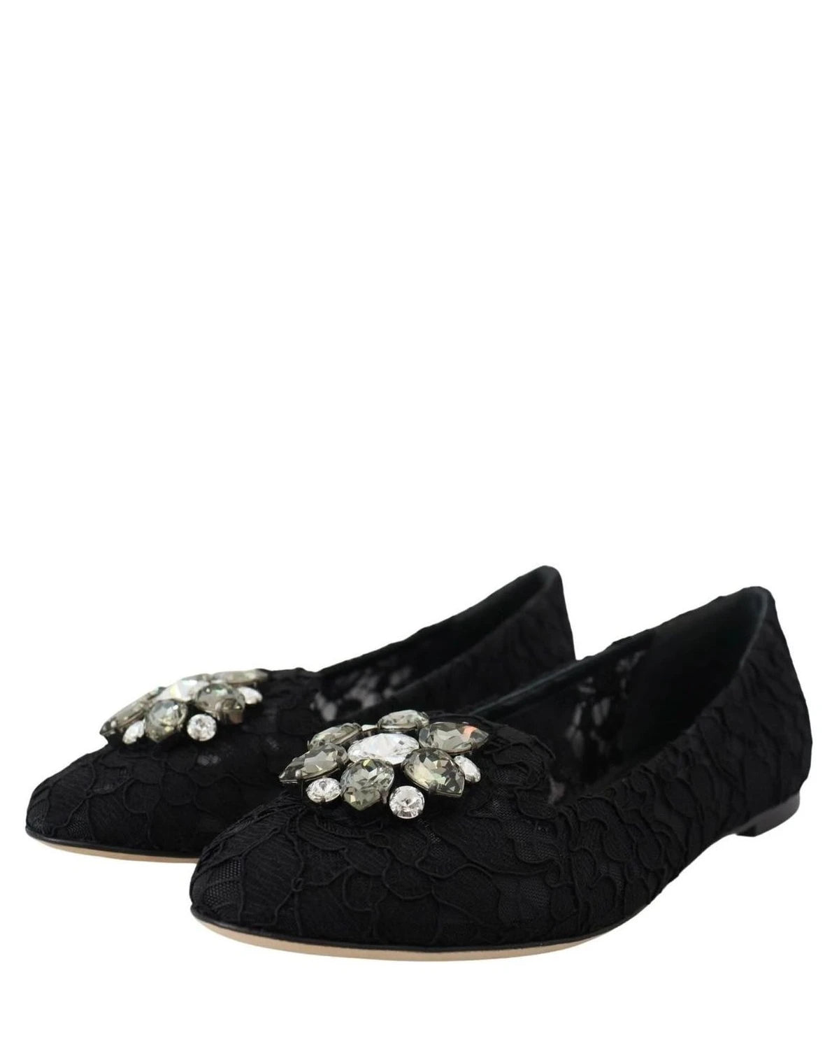 Dolce & Gabbana Black Lace Taormina Crystals Flats Flats