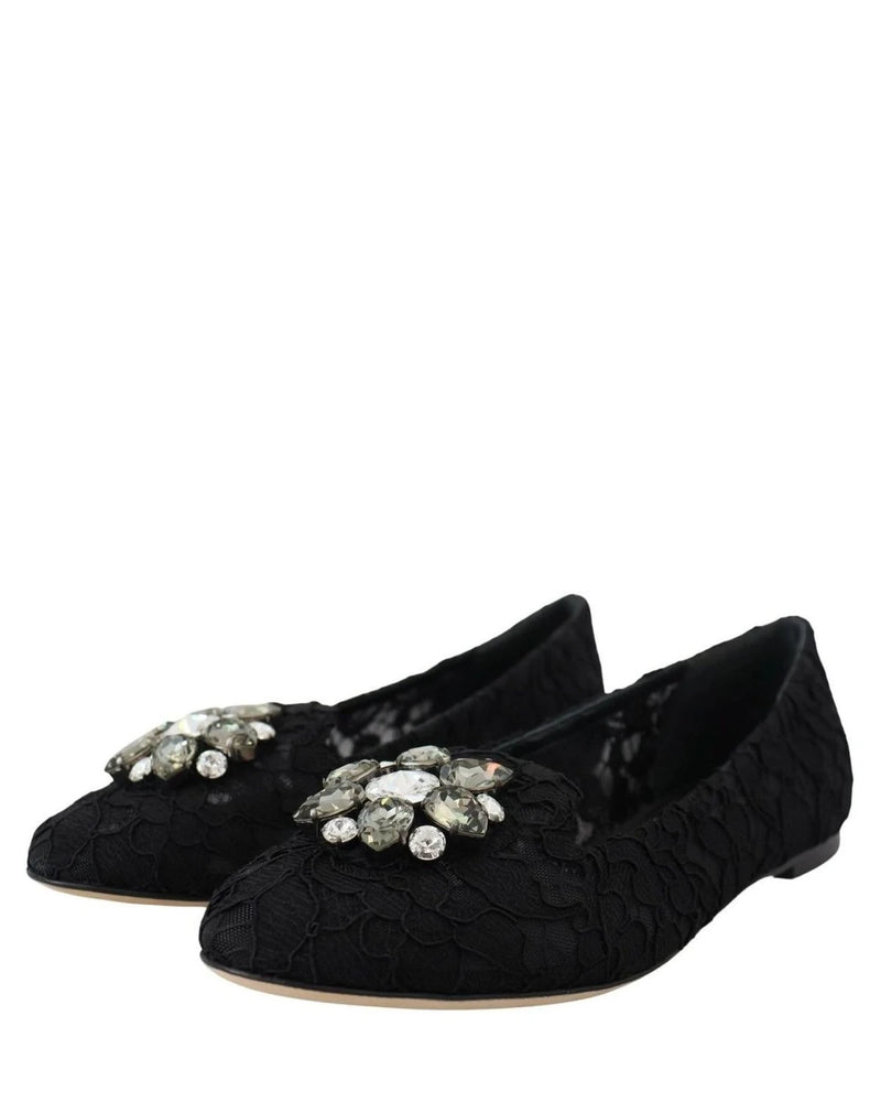 Dolce & Gabbana Black Lace Taormina Crystals Flats Flats