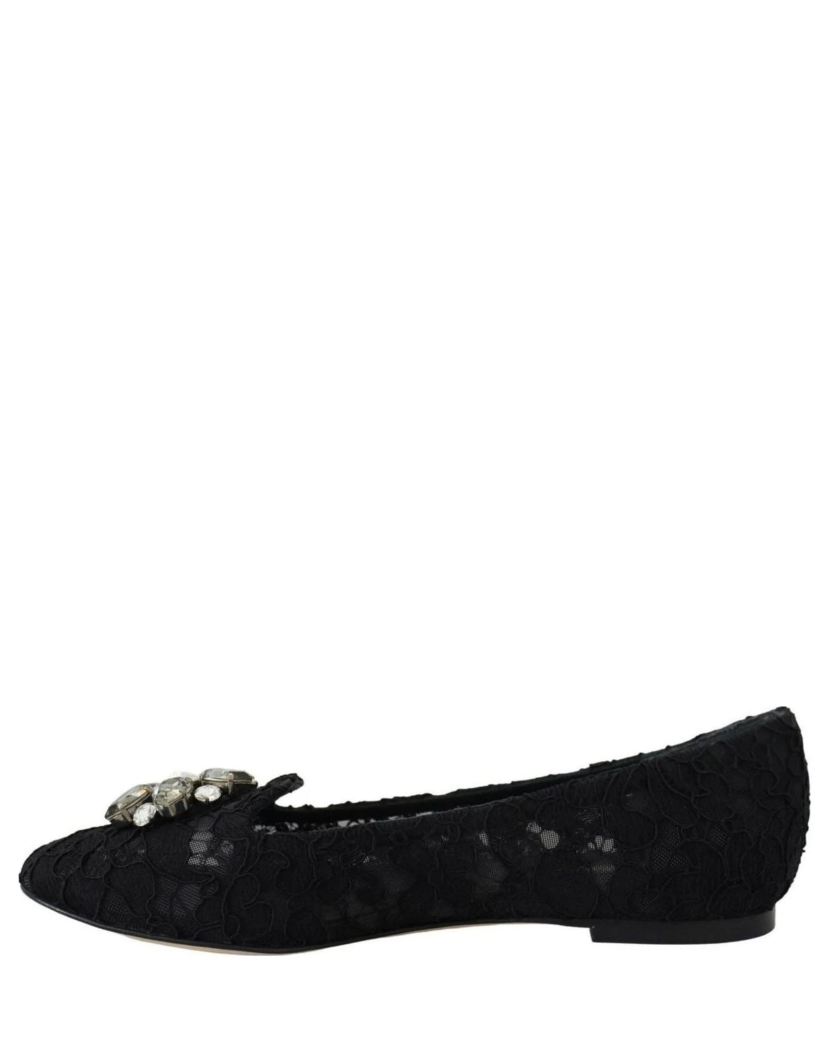 Dolce & Gabbana Black Lace Taormina Crystals Flats Flats