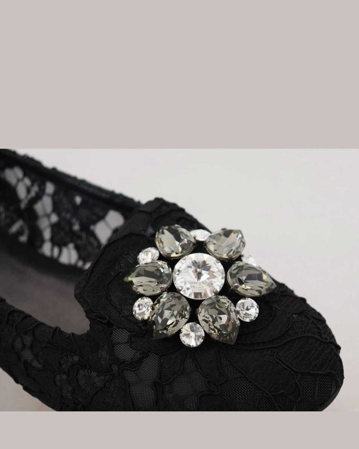 Dolce & Gabbana Black Lace Taormina Crystals Flats Flats