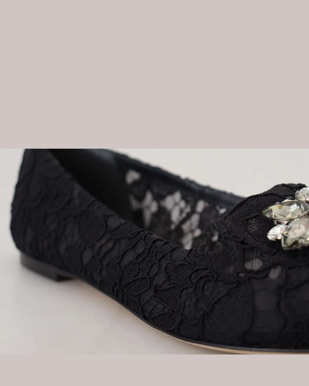 Dolce & Gabbana Black Lace Taormina Crystals Flats Flats