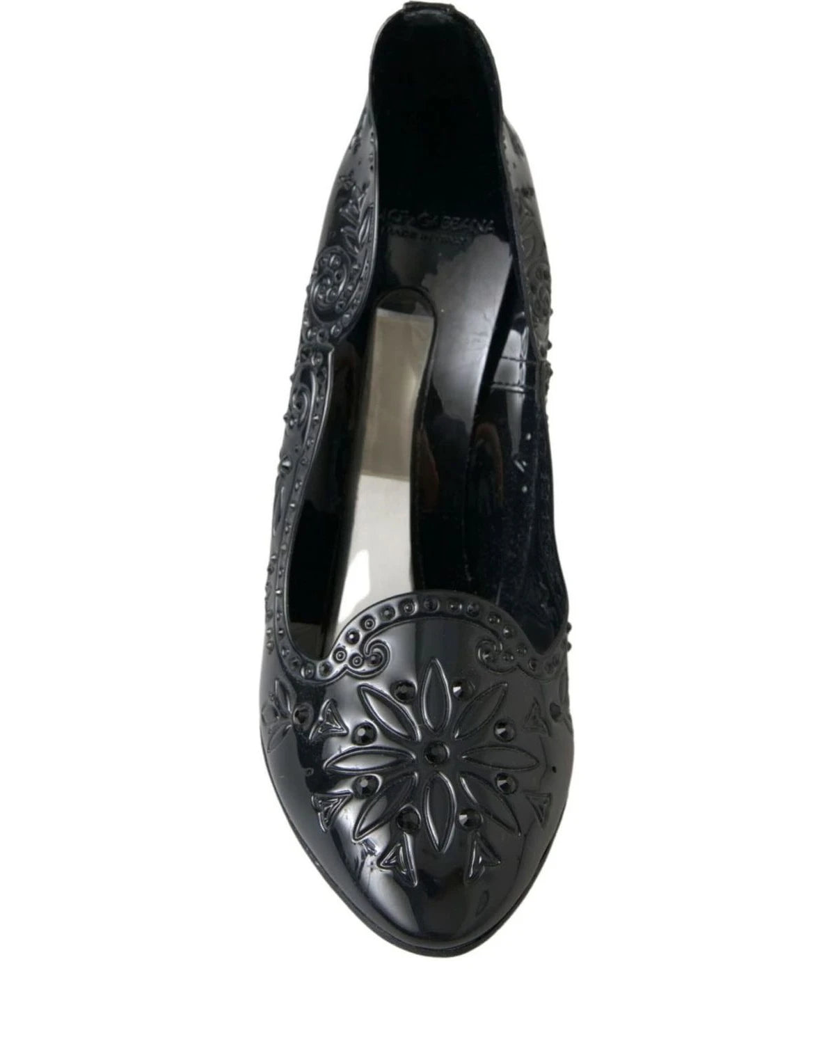 Dolce & Gabbana Black Cinderella Floral Crystal Heels Heels