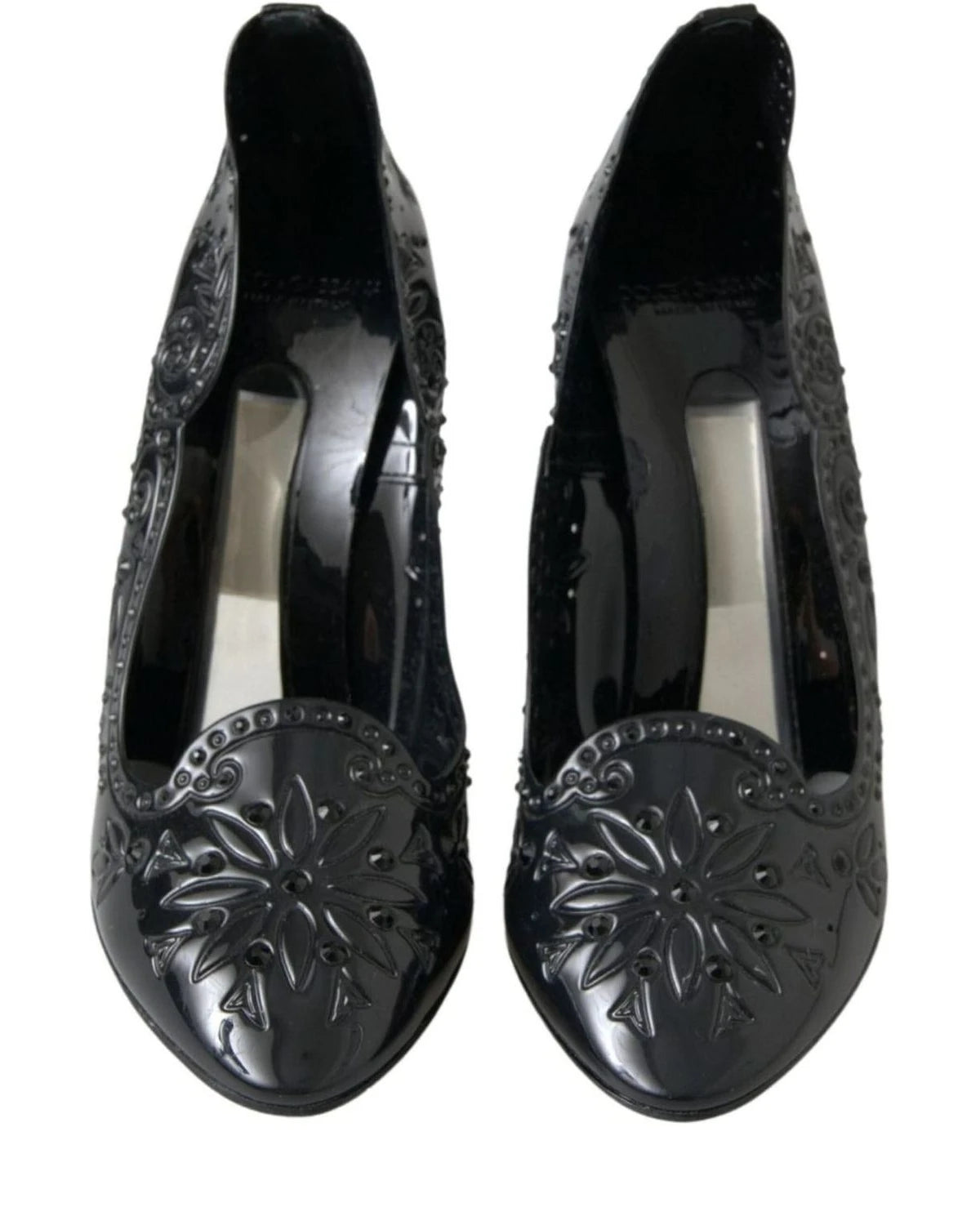Dolce & Gabbana Black Cinderella Floral Crystal Heels Heels