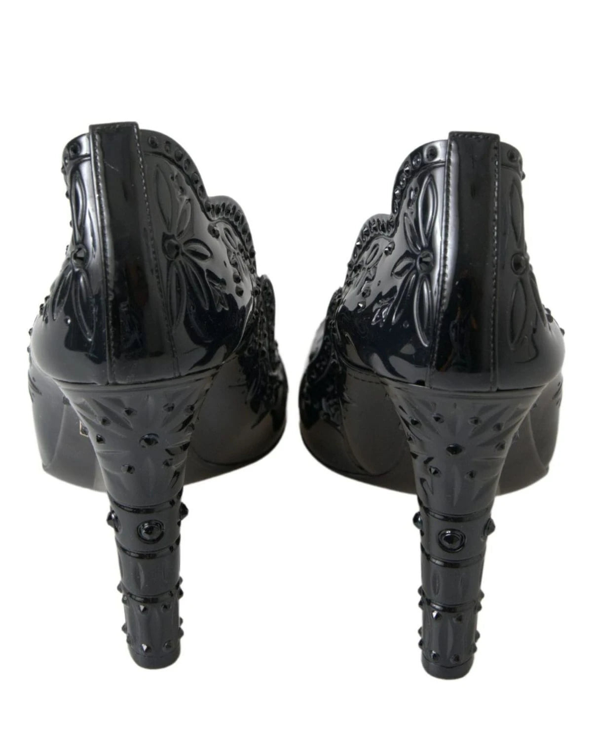Dolce & Gabbana Black Cinderella Floral Crystal Heels Heels