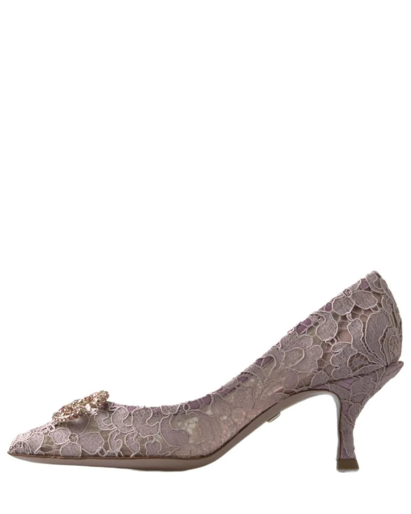 Dolce & Gabbana Pink Lace Floral Dg Crystal Pumps Shoes Heels