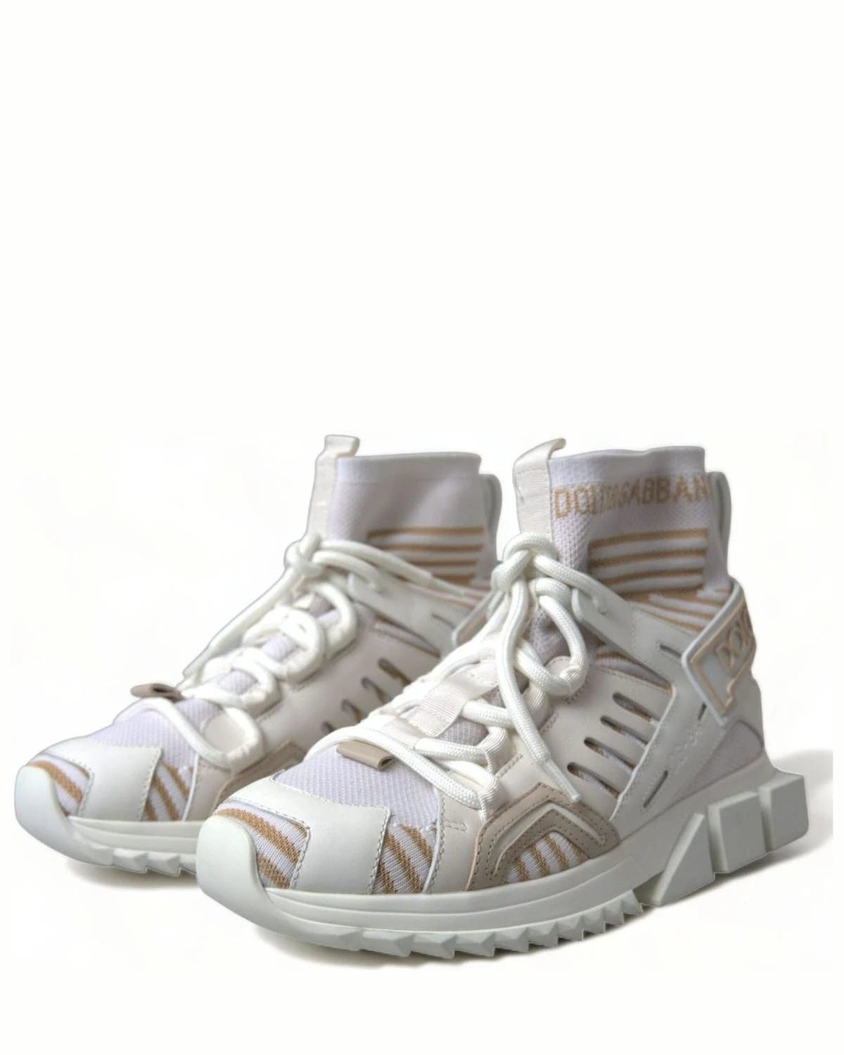 Dolce & Gabbana White Beige Sorrento Socks Sneakers Sneakers