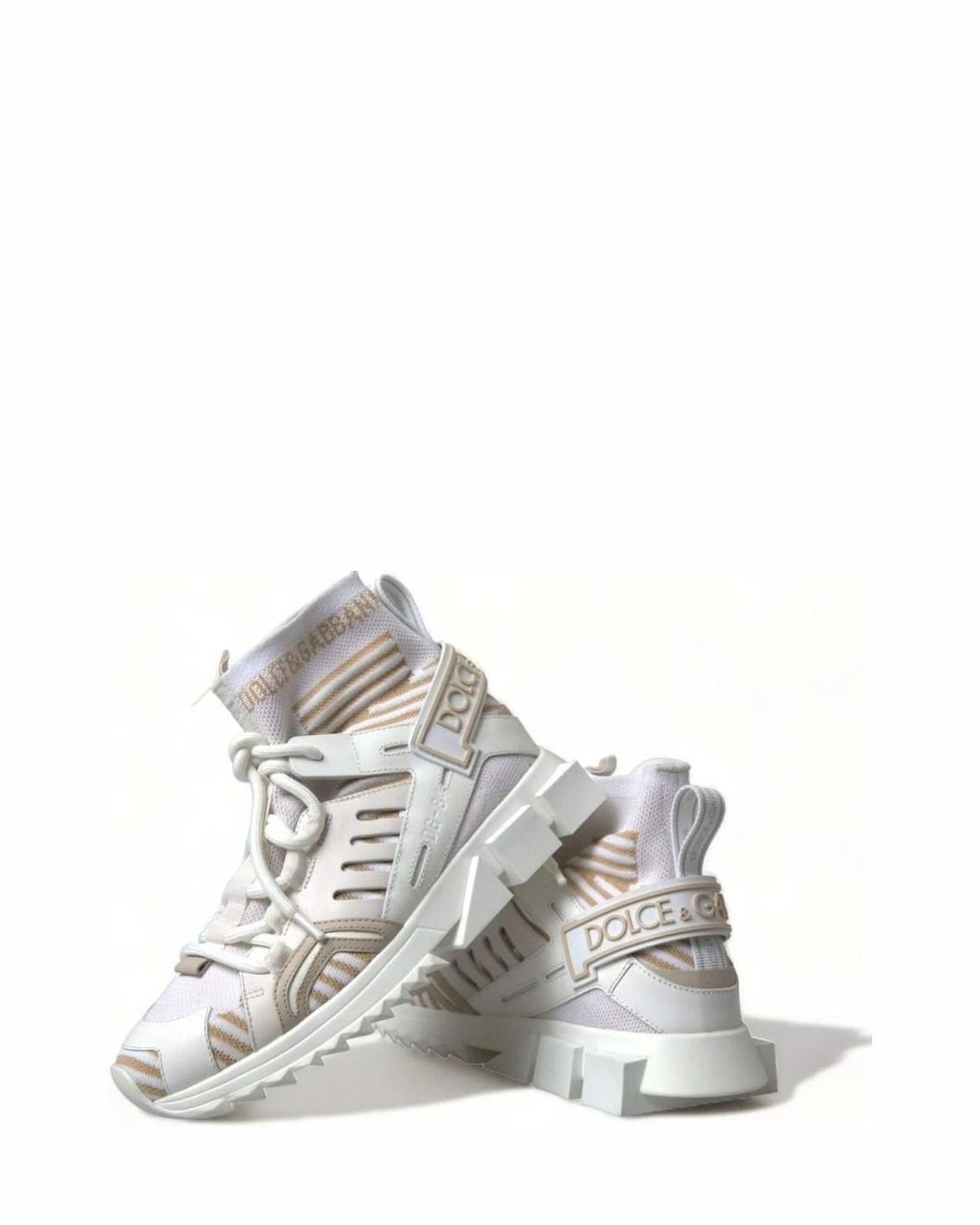 Dolce & Gabbana White Beige Sorrento Socks Sneakers Sneakers