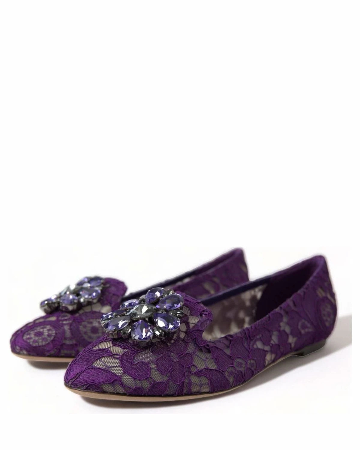 Dolce & Gabbana Purple Lace Vally Taormina Crystals Flats Flats