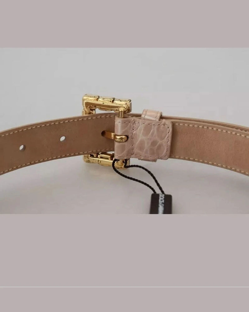 Dolce & Gabbana Beige Leather Crystal Buckle Belt Belts
