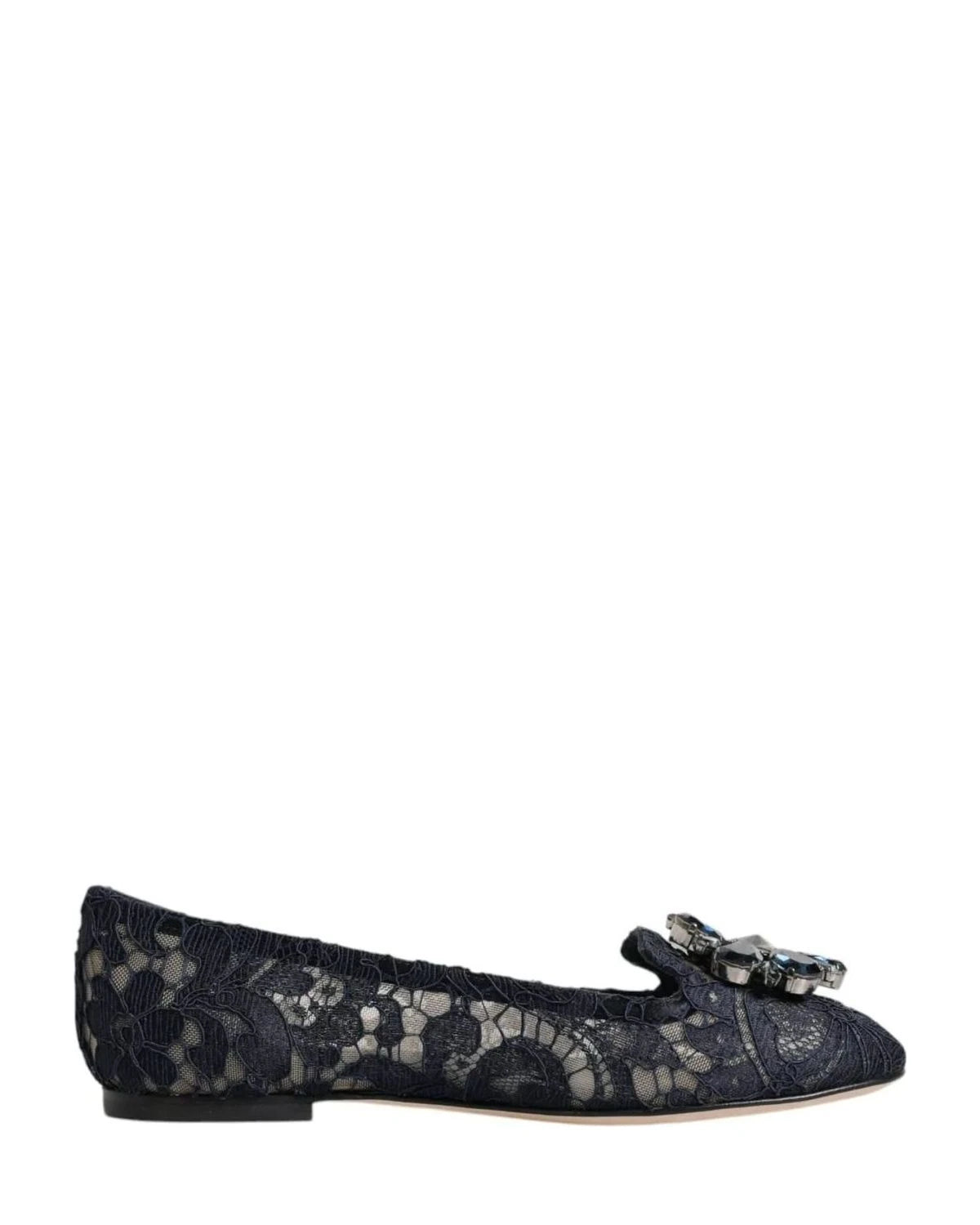 Dolce & Gabbana Blue Lace Taormina Crystals Flats Shoes Flats