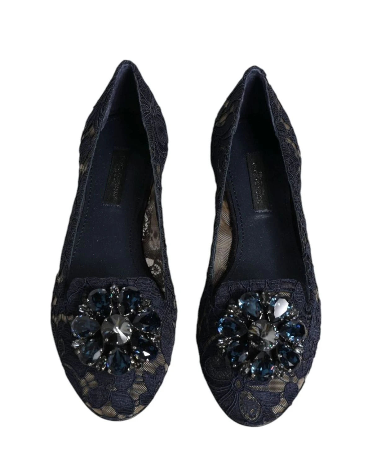Dolce & Gabbana Blue Lace Taormina Crystals Flats Shoes Flats