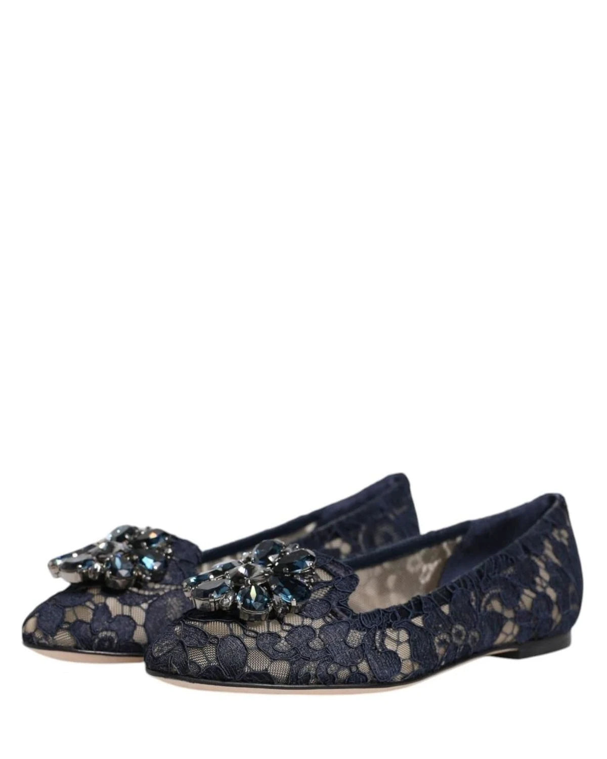 Dolce & Gabbana Blue Lace Taormina Crystals Flats Shoes Flats