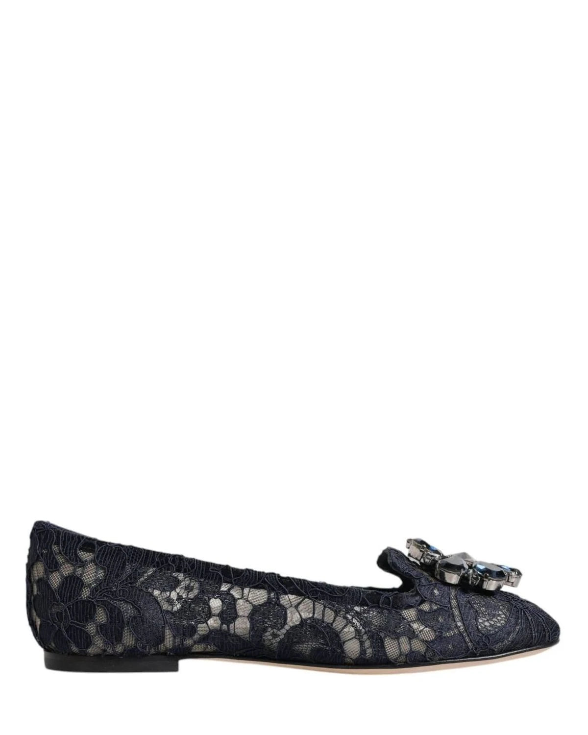 Dolce & Gabbana Blue Lace Taormina Crystals Flats Shoes Flats