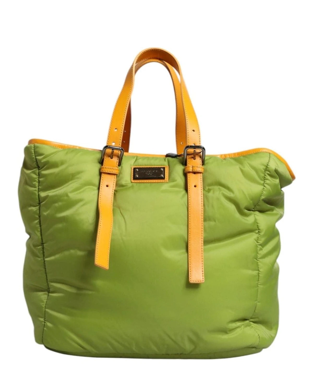Dolce & Gabbana Green Nylon Padded Logo Plaque Tote Crossbody Bag Cross Body Bags