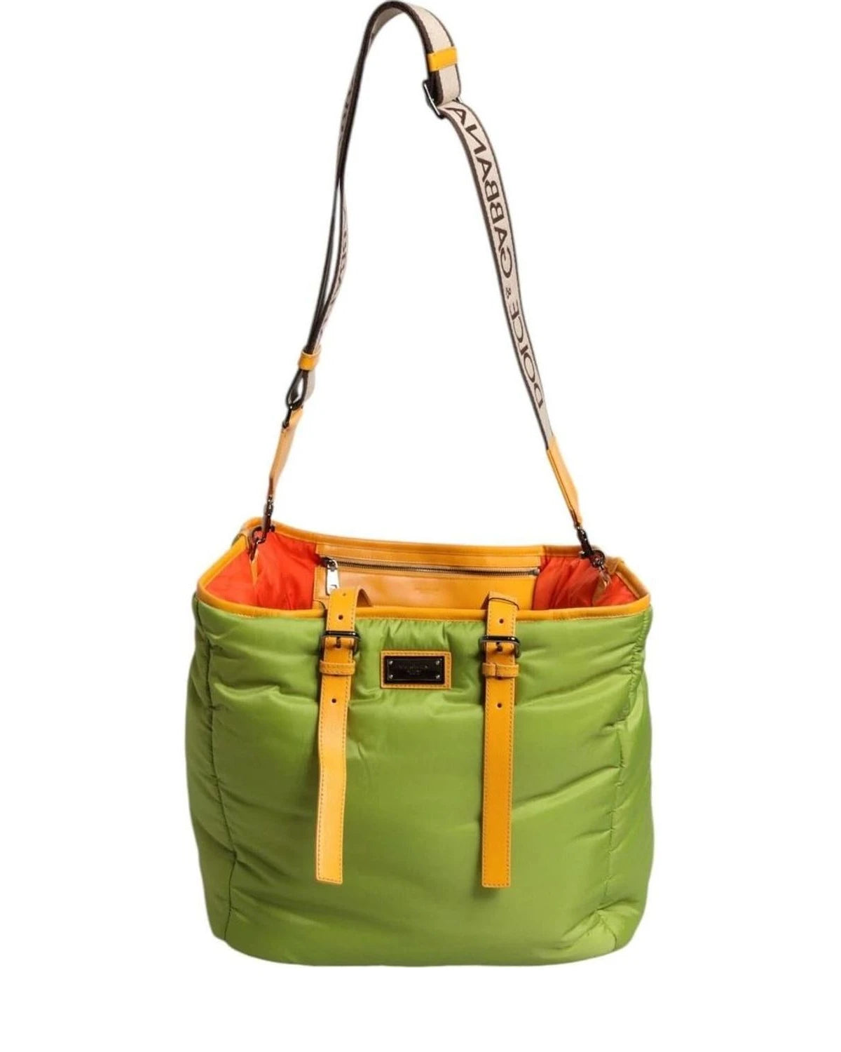 Dolce & Gabbana Green Nylon Padded Logo Plaque Tote Crossbody Bag Cross Body Bags