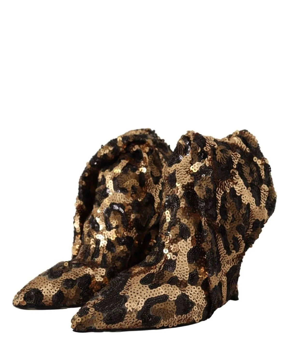 Dolce & Gabbana Gold Leopard Sequins Boots Boots