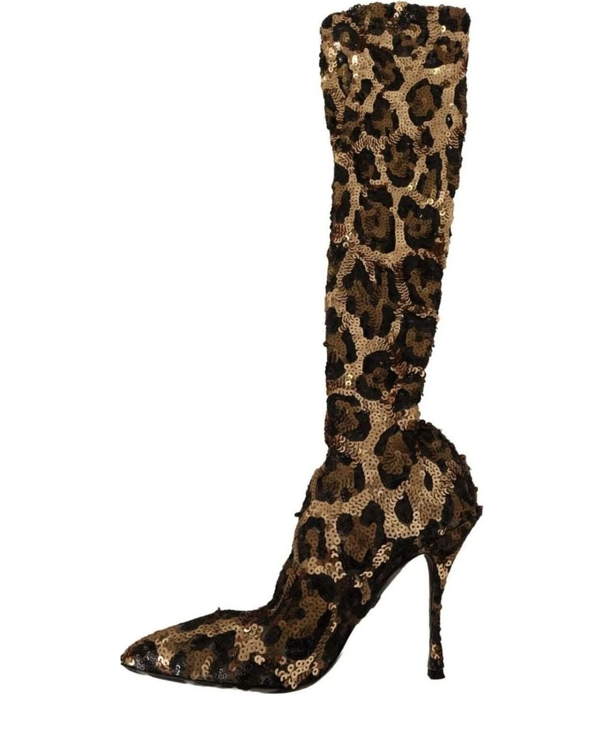 Dolce & Gabbana Gold Leopard Sequins Boots Boots