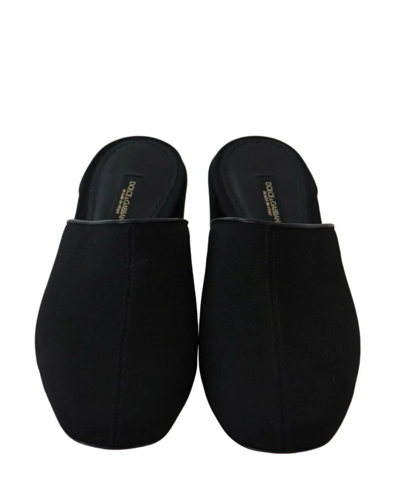 Dolce & Gabbana Black Grosgrain Slides Heels