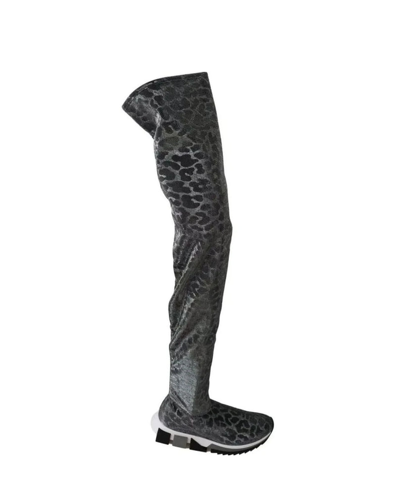 Dolce & Gabbana Gray Leopard High Top Sneakers Booties Shoes Boots