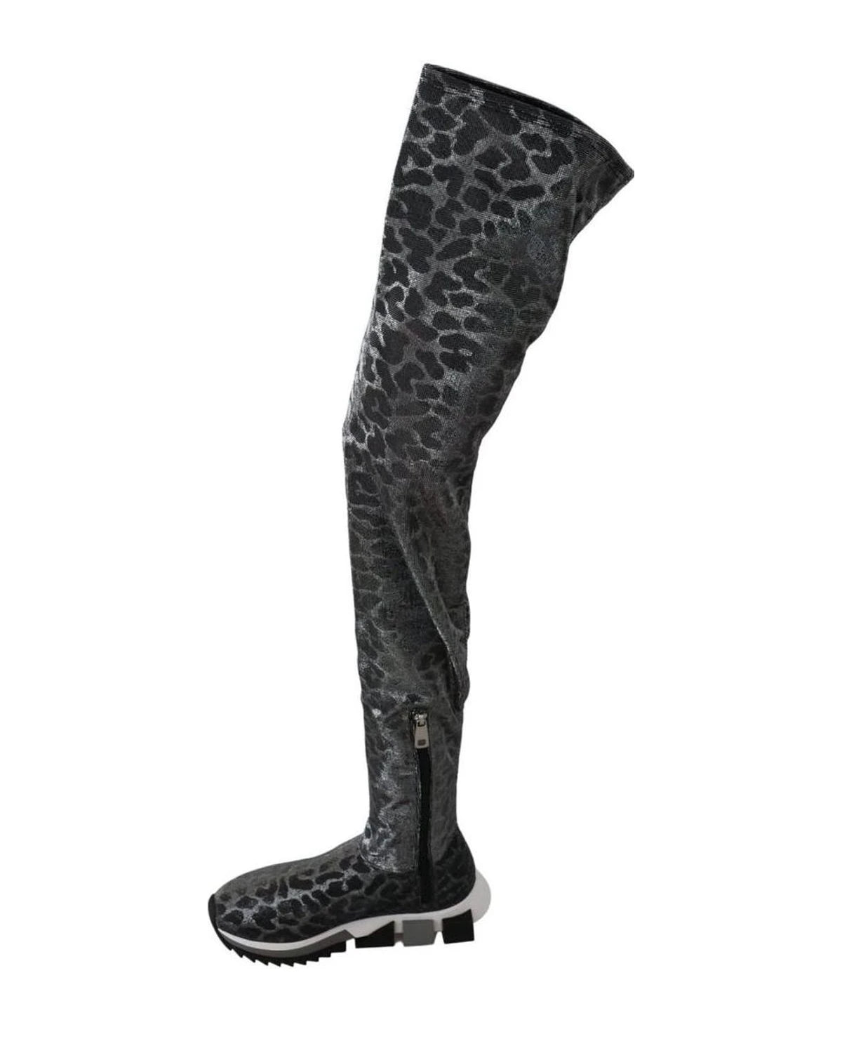 Dolce & Gabbana Gray Leopard High Top Sneakers Booties Shoes Boots