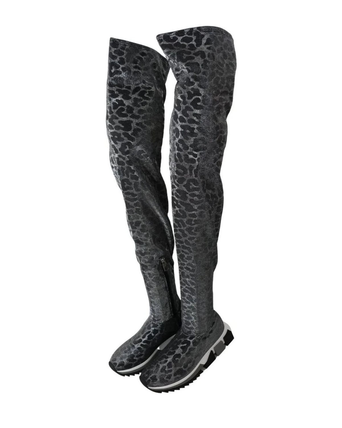 Dolce & Gabbana Gray Leopard High Top Sneakers Booties Shoes Boots