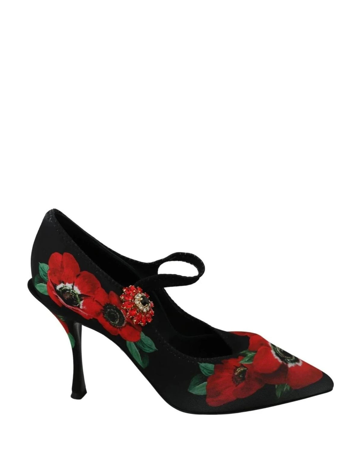 Dolce & Gabbana Black Red Floral Mary Janes Pumps Shoes Heels