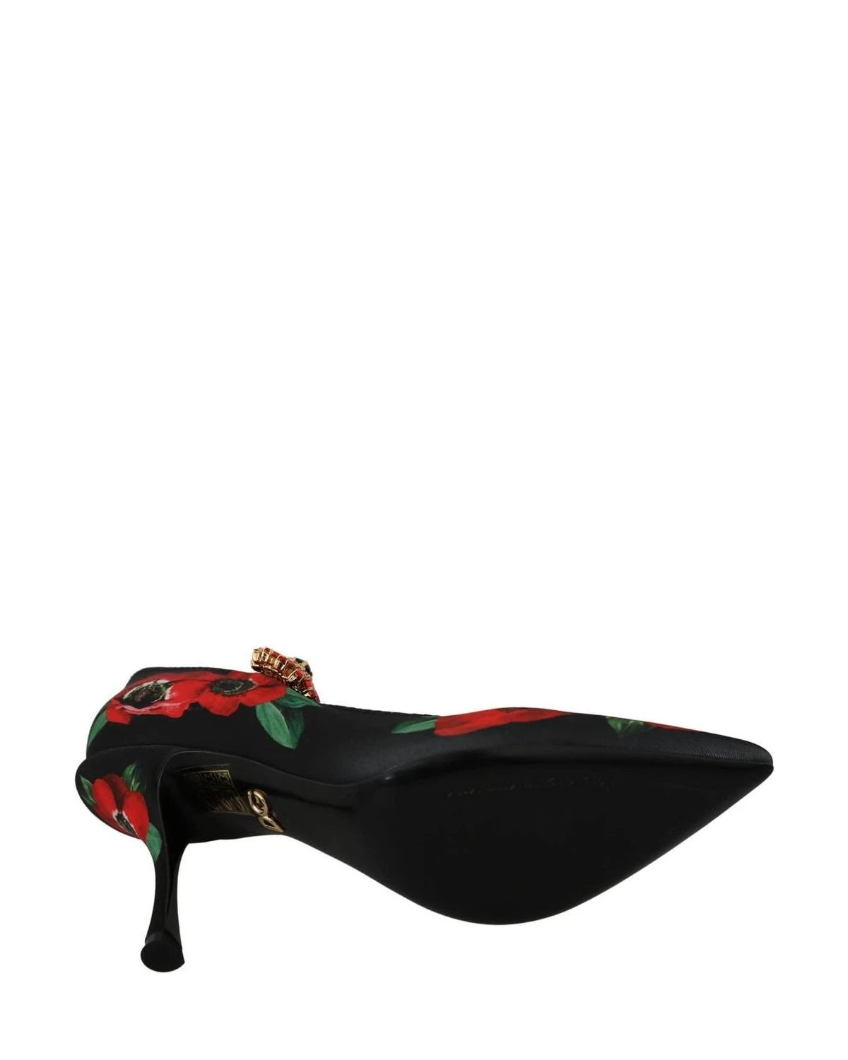 Dolce & Gabbana Black Red Floral Mary Janes Pumps Shoes Heels