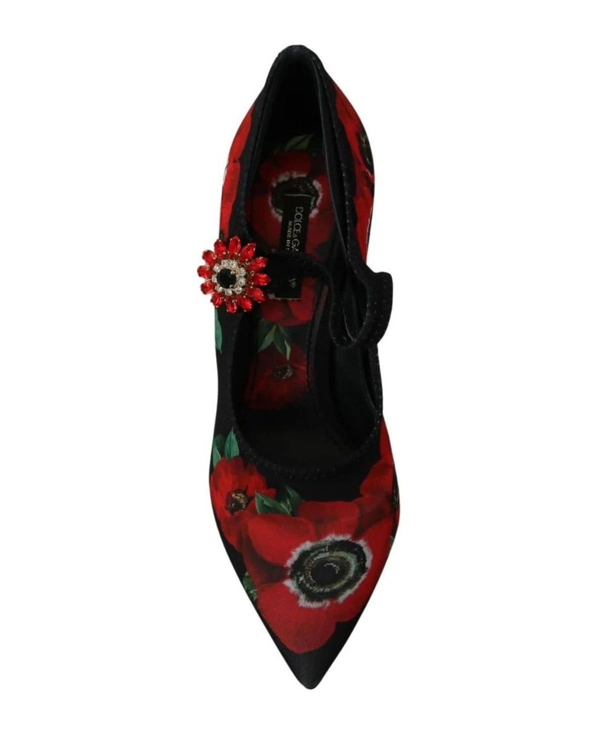 Dolce & Gabbana Black Red Floral Mary Janes Pumps Shoes Heels