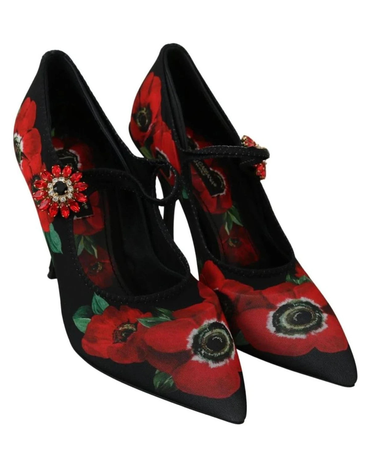 Dolce & Gabbana Black Red Floral Mary Janes Pumps Shoes Heels
