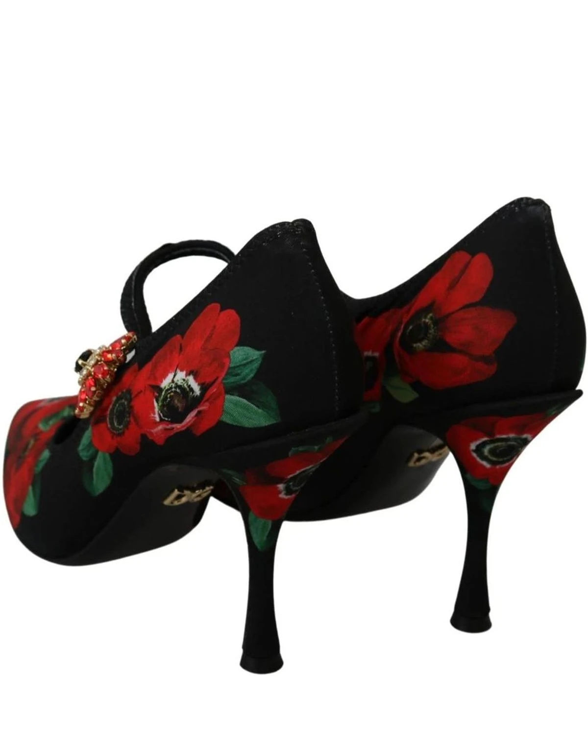 Dolce & Gabbana Black Red Floral Mary Janes Pumps Shoes Heels