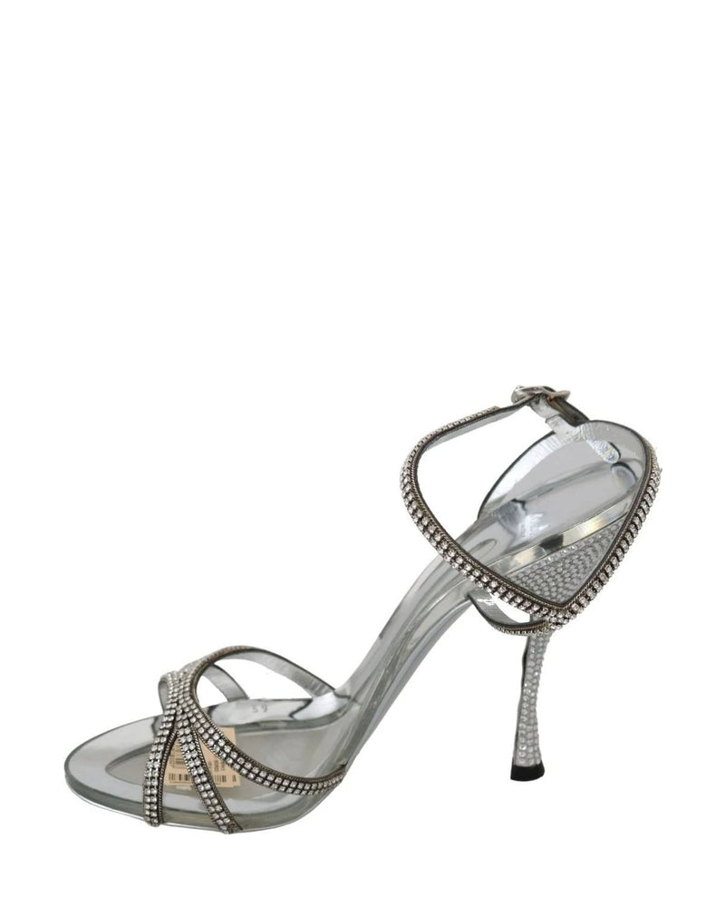 Dolce & Gabbana Silver Crystal Ankle Strap Sandals Shoes Heels