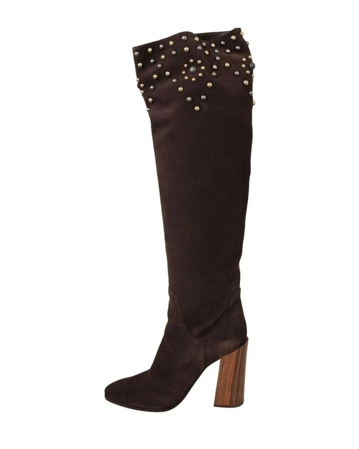 Dolce & Gabbana Brown Suede Studded Knee High Shoes Boots Boots