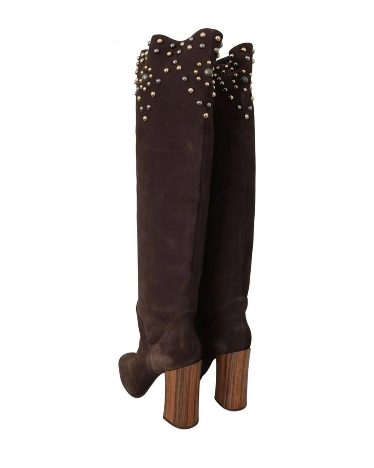 Dolce & Gabbana Brown Suede Studded Knee High Shoes Boots Boots