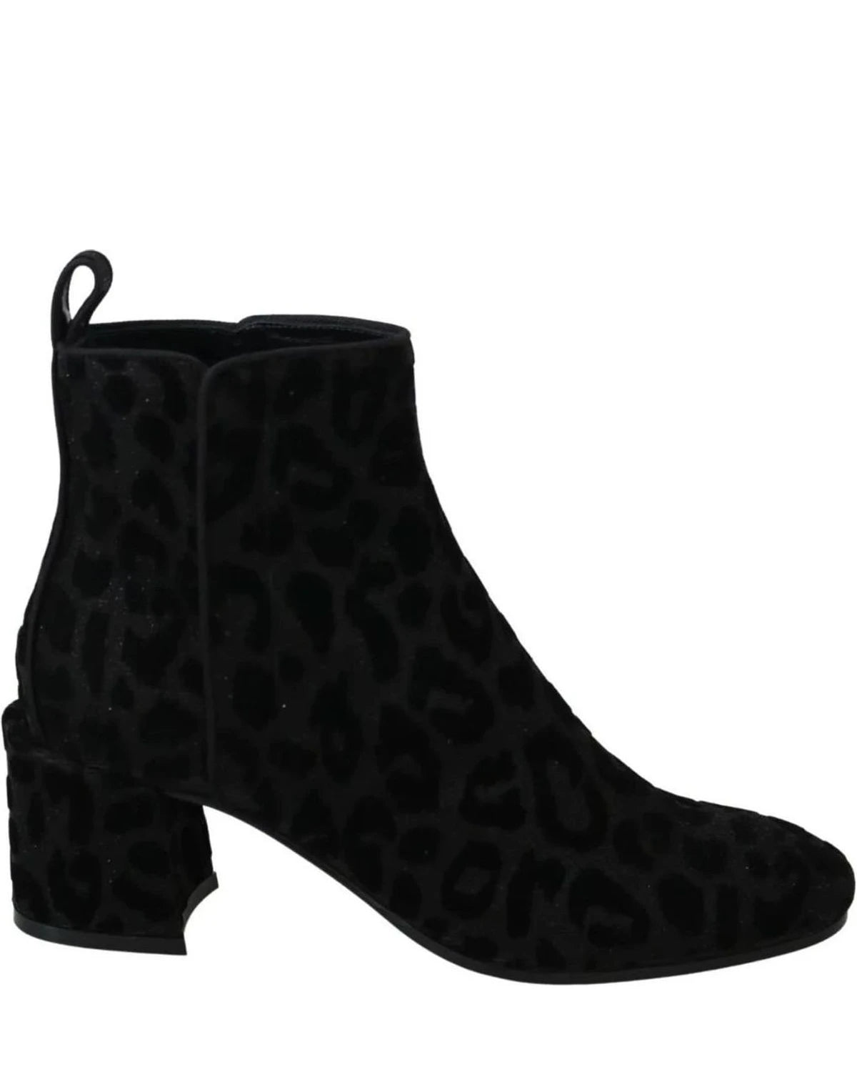 Dolce & Gabbana Black Leopard Short Boots Zipper Shoes Boots