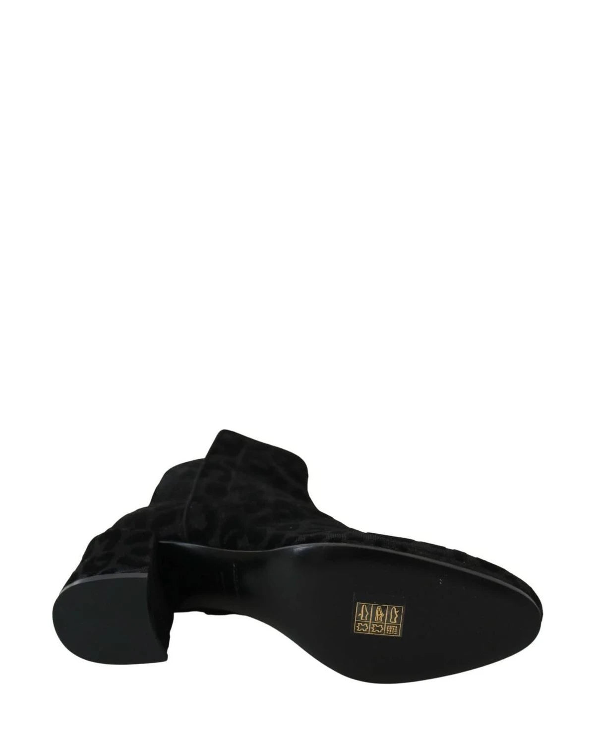 Dolce & Gabbana Black Leopard Short Boots Zipper Shoes Boots