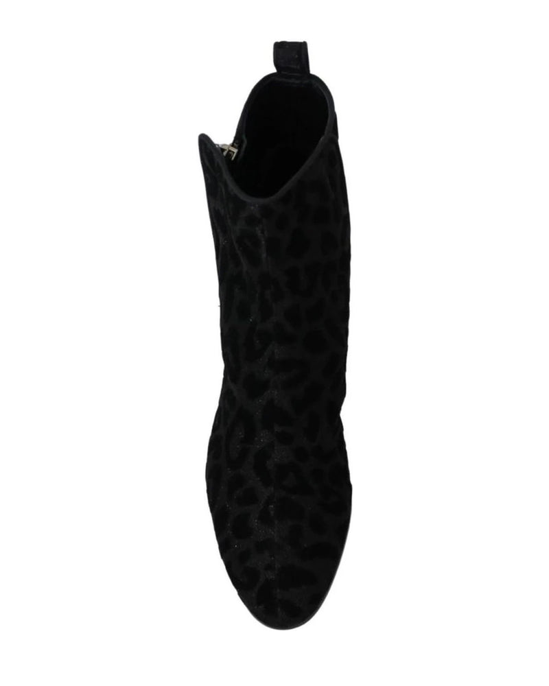 Dolce & Gabbana Black Leopard Short Boots Zipper Shoes Boots