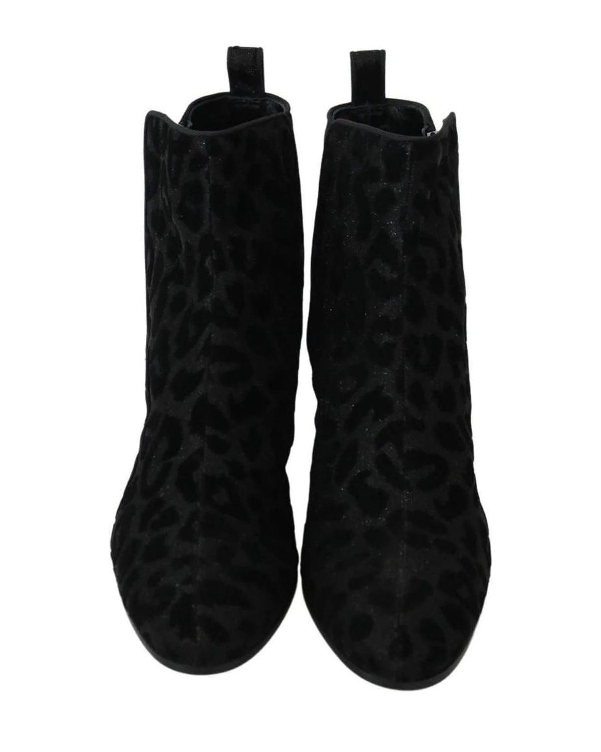Dolce & Gabbana Black Leopard Short Boots Zipper Shoes Boots