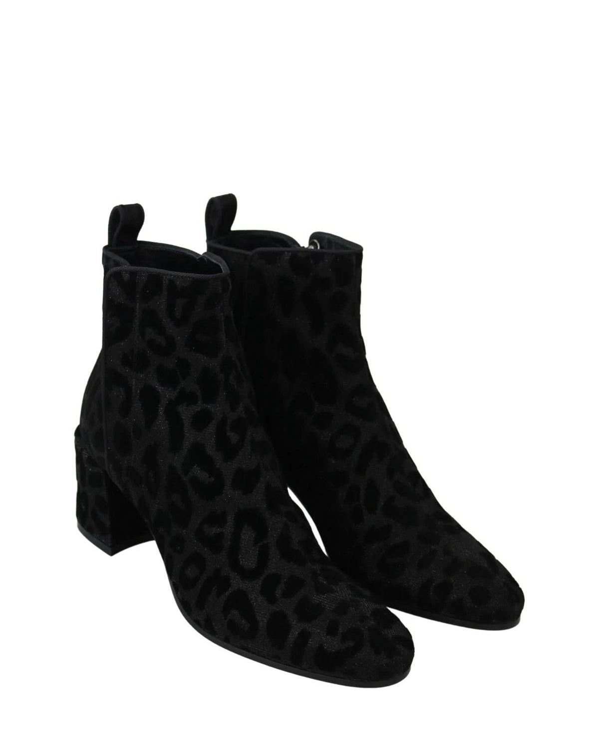 Dolce & Gabbana Black Leopard Short Boots Zipper Shoes Boots