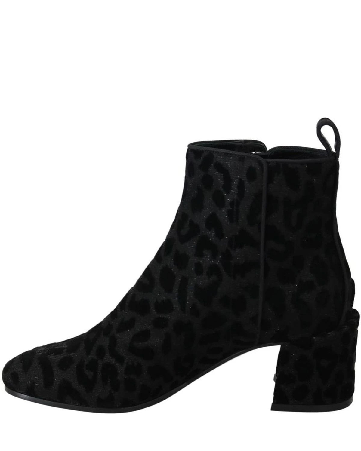 Dolce & Gabbana Black Leopard Short Boots Zipper Shoes Boots