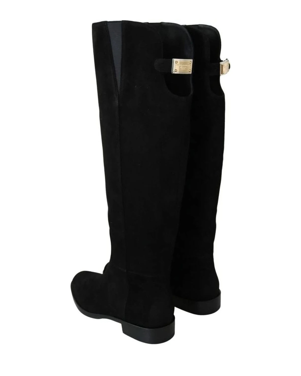 Dolce & Gabbana Black Suede Knee High Flat Boots Boots