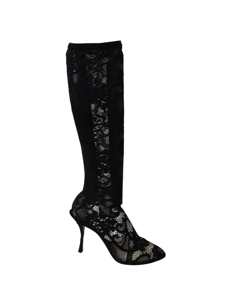 Dolce & Gabbana Black Lace Taormina Socks Boots Pumps Boots