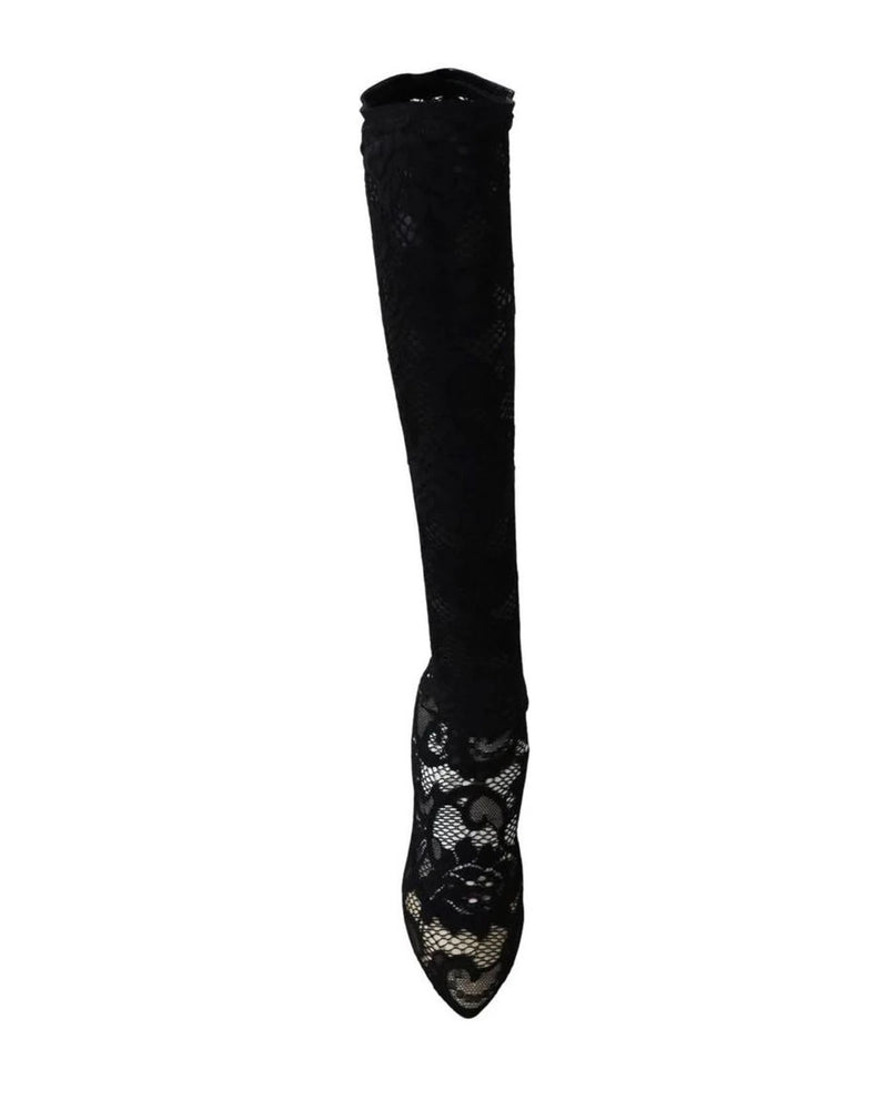 Dolce & Gabbana Black Lace Taormina Socks Boots Pumps Boots