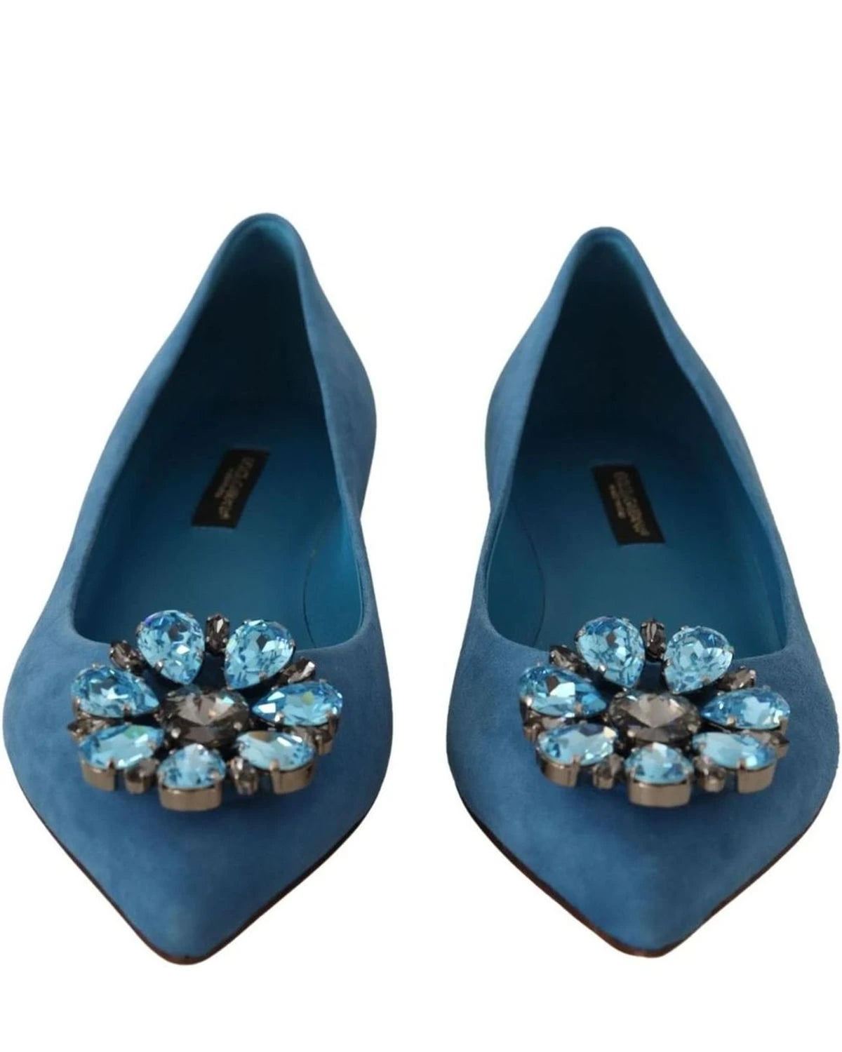 Dolce & Gabbana Blue Suede Crystals Loafers Flats Shoes Flats