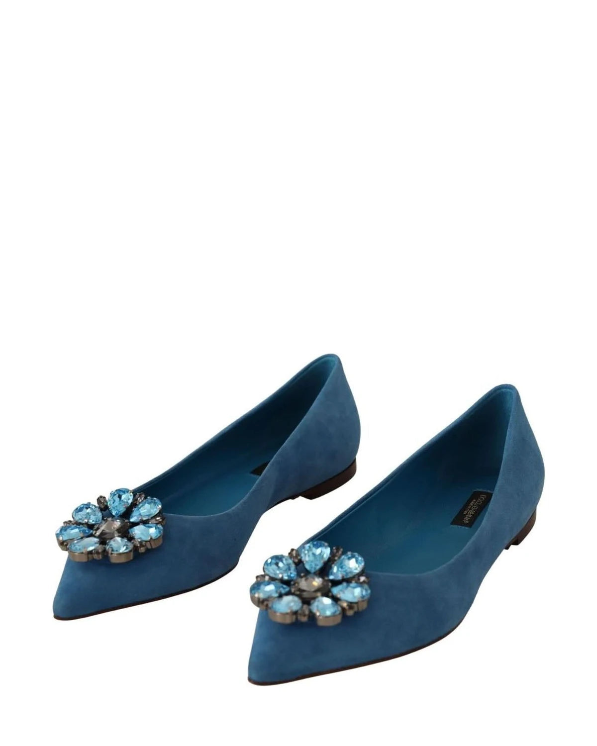Dolce & Gabbana Blue Suede Crystals Loafers Flats Shoes Flats