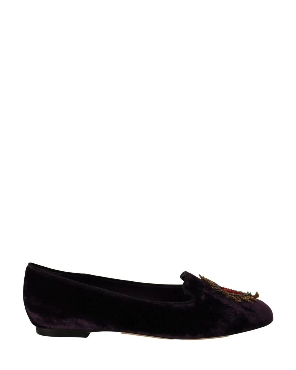 Dolce & Gabbana Purple Velvet Dg Heart Loafers Flats Shoes Flats