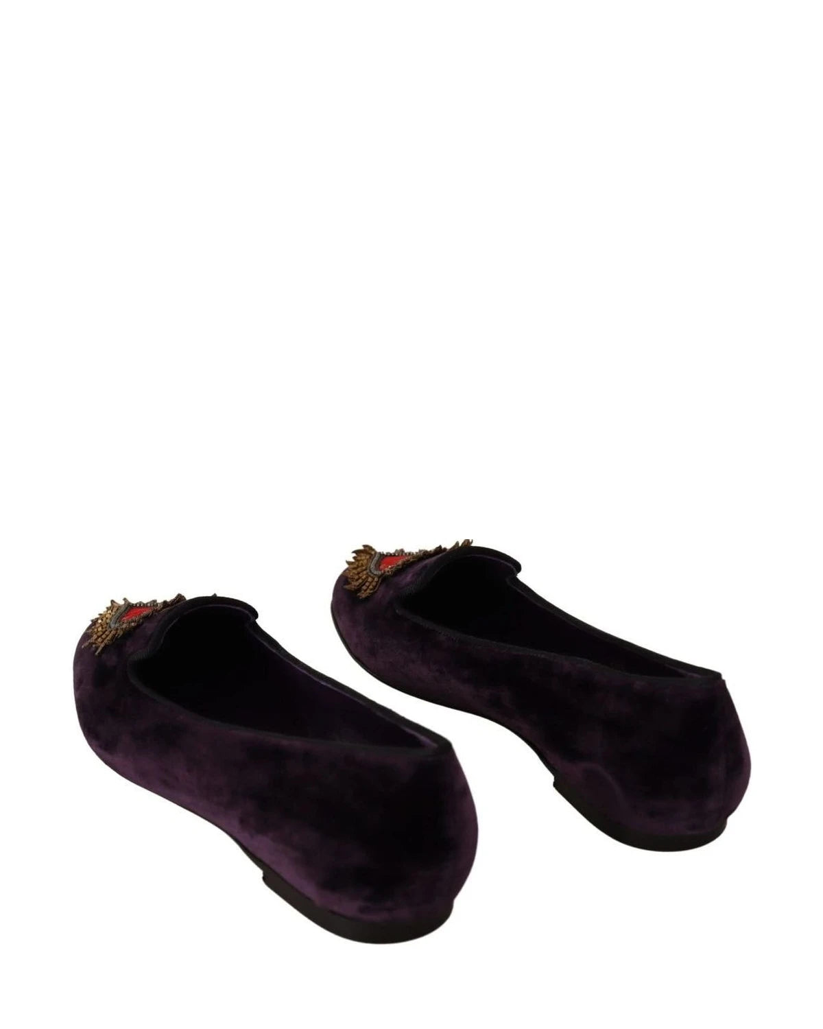 Dolce & Gabbana Purple Velvet Dg Heart Loafers Flats Shoes Flats
