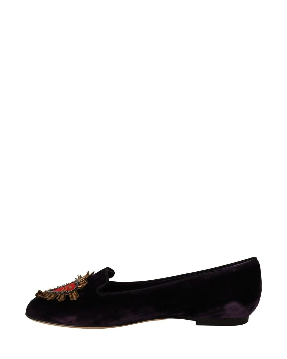 Dolce & Gabbana Purple Velvet Dg Heart Loafers Flats Shoes Flats